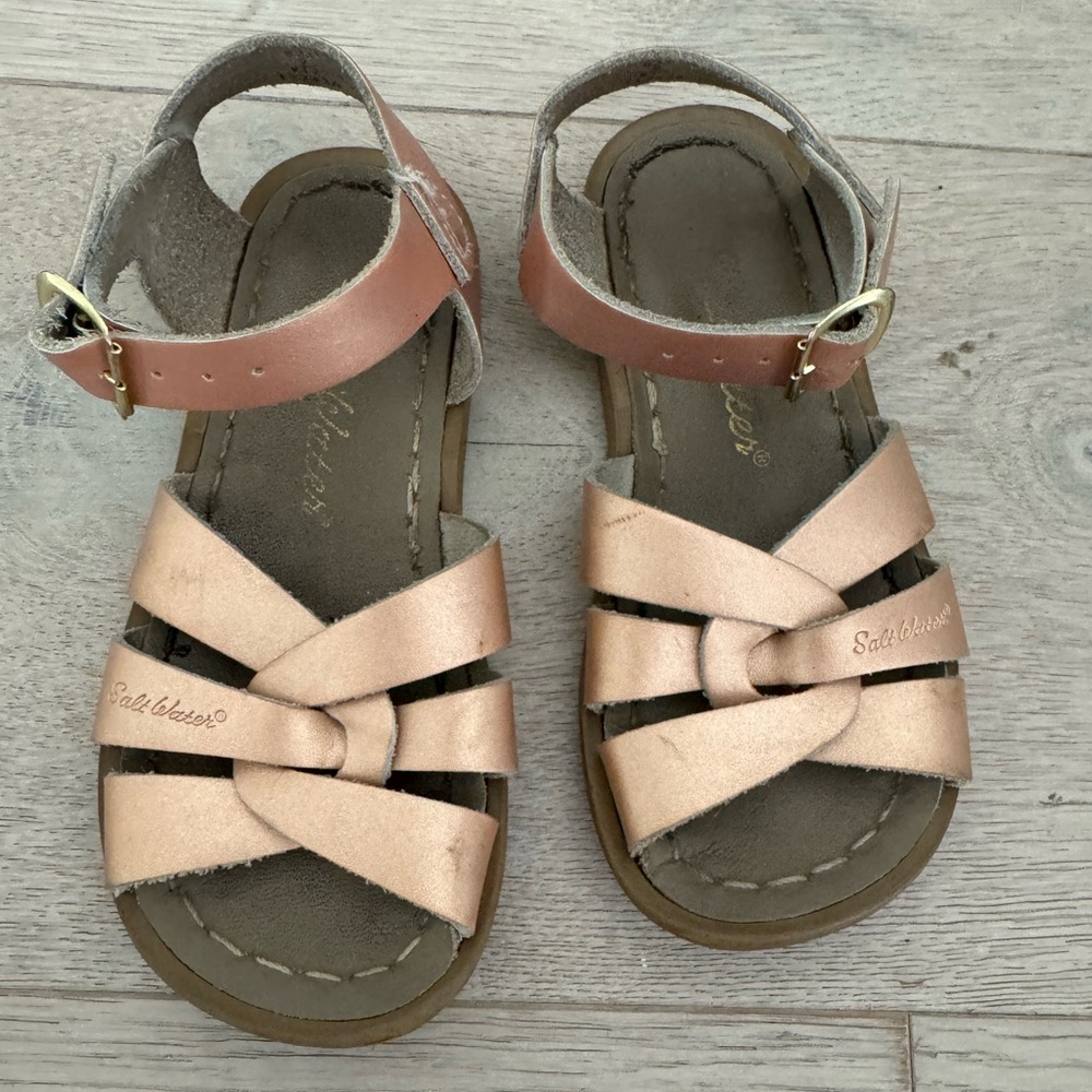 Salt Water Sandals by Hoy Rose Gold Kids Leather Sandals